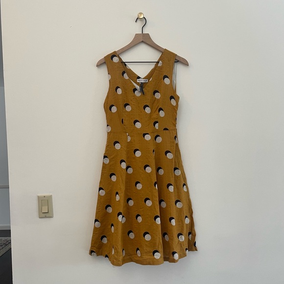 Frock Shop tank midi Dress Yellow black white Polka Dot Women Small S 2 4 6 - Picture 2 of 4